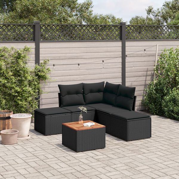 vidaXL Set Divano da Giardino 6 pz con Cuscini Nero in Polyrattan