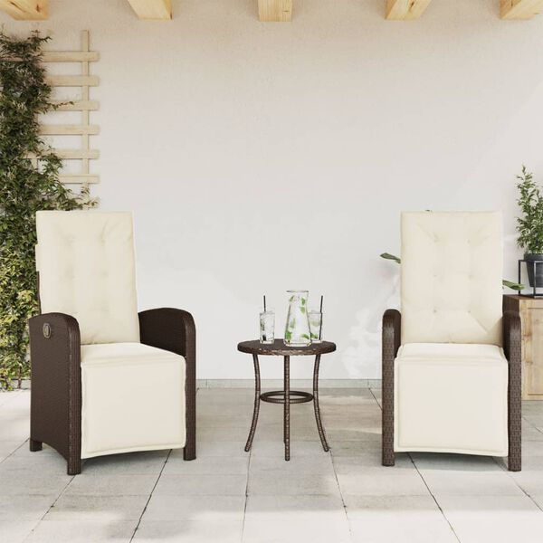 vidaXL Set Bistr&ograve; 3 pz con Cuscini Marrone in Polyrattan