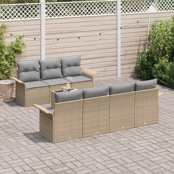 vidaXL Set Divano da Giardino 8 pcs Beige e grigio polyrattan