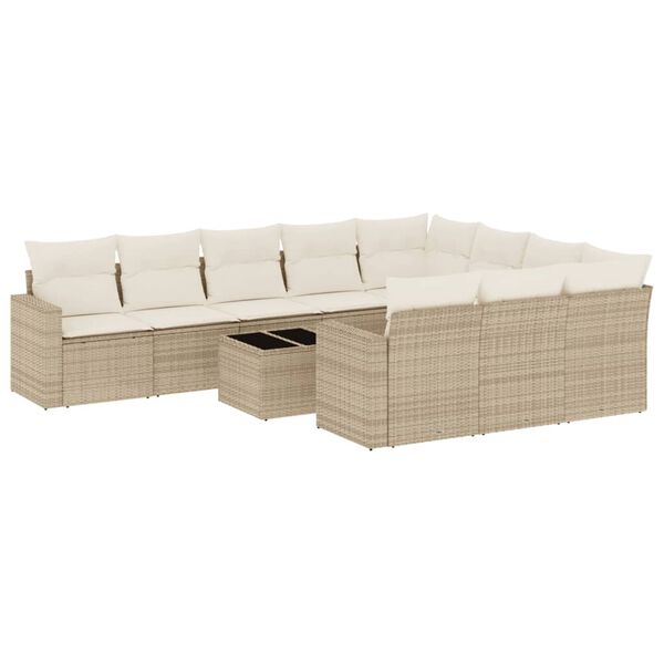 vidaXL Set Divani da Giardino 11 pz con Cuscini Beige in Polyrattan