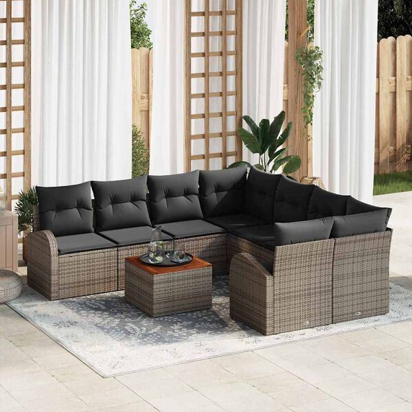 vidaXL Set Divano da Giardino 9 pcs Grigio Poly Rattan