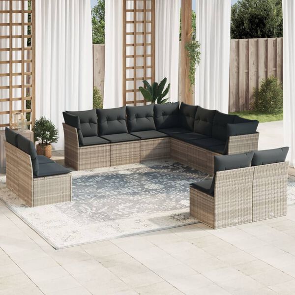 vidaXL Set Divani da Giardino 11 pz con Cuscini in Polyrattan Grigio