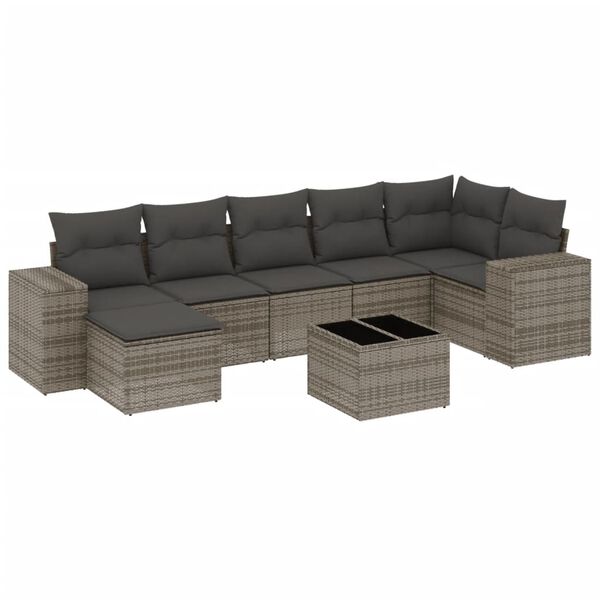 vidaXL Set Divano da Giardino 8 pz con Cuscini Grigio in Polyrattan