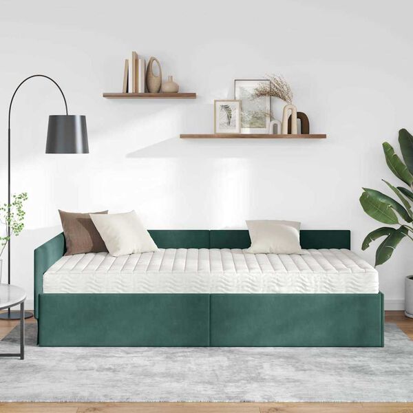 vidaXL Struttura Letto Angolare con Materasso 2 pcs Verde Velluto