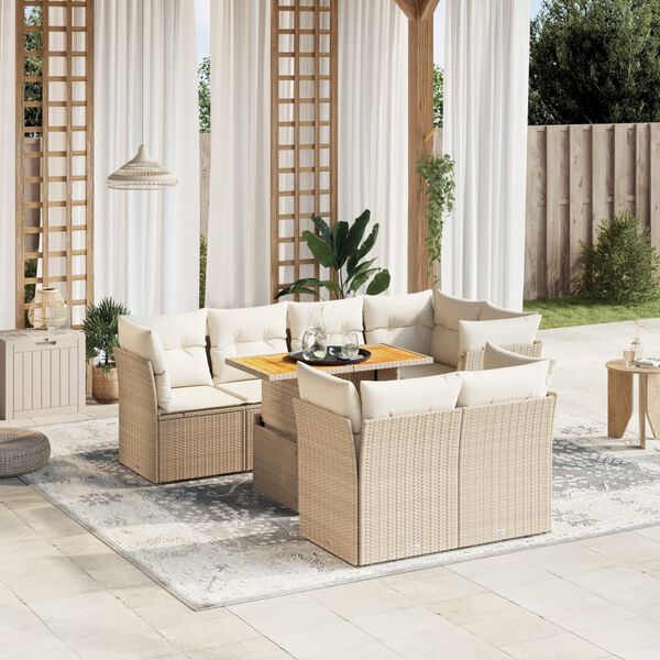 vidaXL Set Divano da Giardino 8 pz con Cuscini Beige in Polyrattan