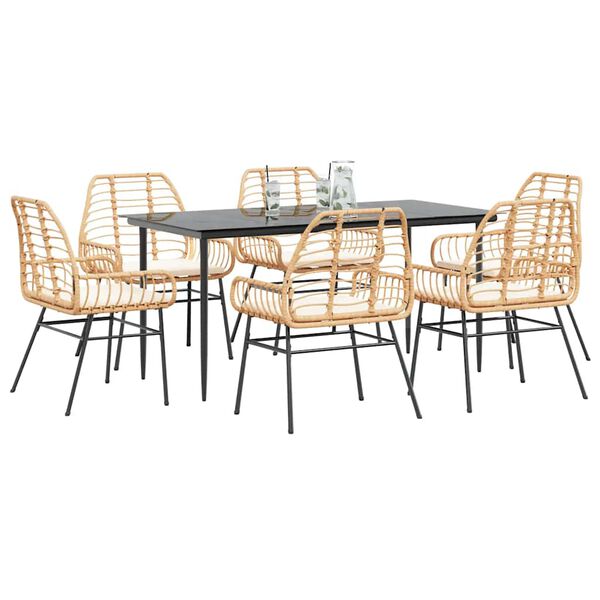 vidaXL Set Pranzo da Giardino 7pz con Cuscini Marrone Polyrattan Vetro