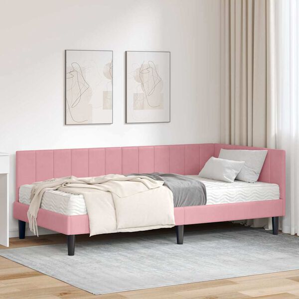 vidaXL Cornice del letto ad angolo Rosa 90 x 200 cm Velluto