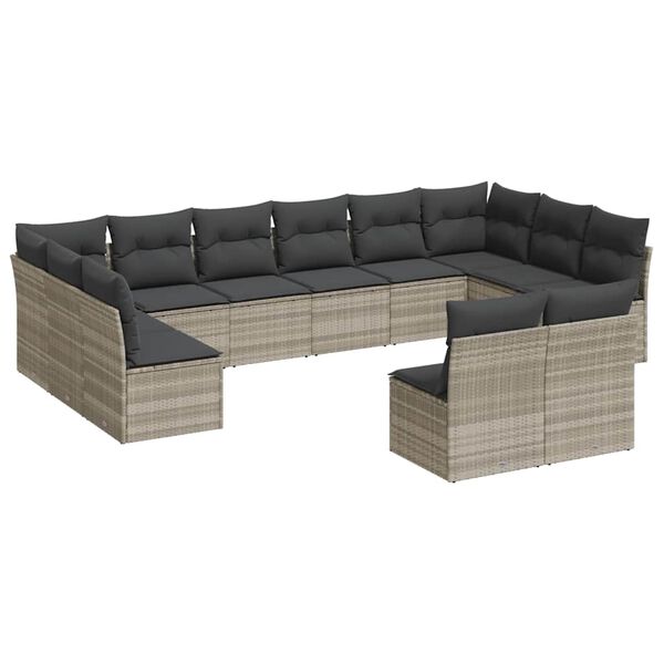 vidaXL Set Divano Giardino 12 pz con Cuscini Grigio Chiaro Polyrattan
