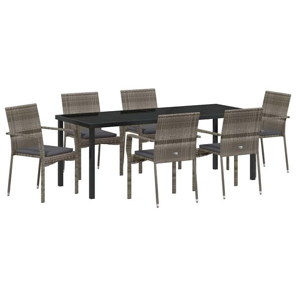 vidaXL Set da Pranzo per Giardino con cuscino 7 pcs Grigio polyrattan