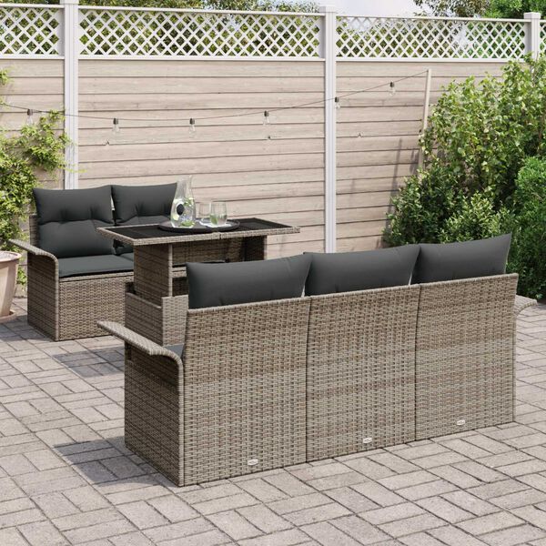 vidaXL Set Divano da Giardino con cuscino 6 pcs Grigio polyrattan