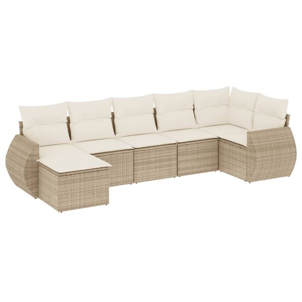 vidaXL Set Divani da Giardino 7 pz con Cuscini Beige in Polyrattan