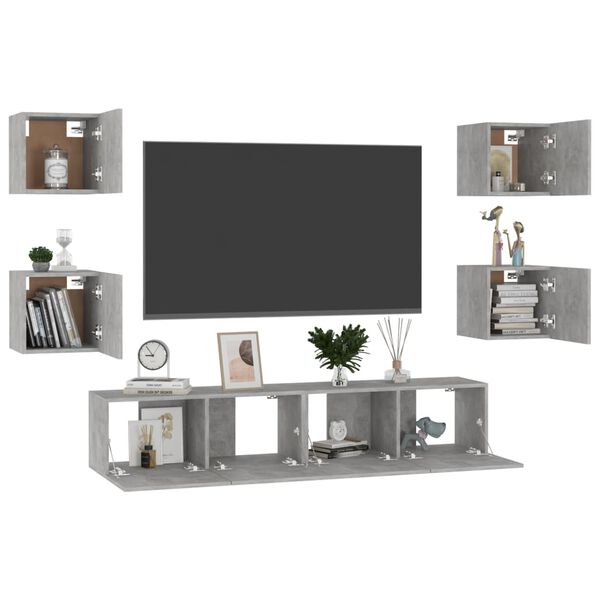 vidaXL Set di Mobili Porta TV 6 pz Grigio Cemento in Legno Multistrato