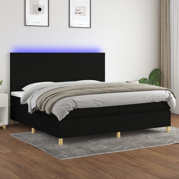 vidaXL Letto a Molle Materasso e LED Nero 200x200cm in Tessuto