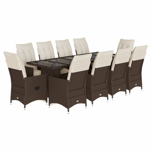 vidaXL Set Bistr&ograve; da Giardino 11 pz con Cuscini in Polyrattan Marrone