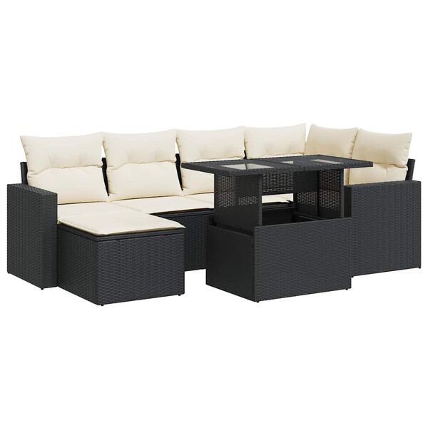 vidaXL Set Divani da Giardino con Cuscini 7pz Nero Polyrattan