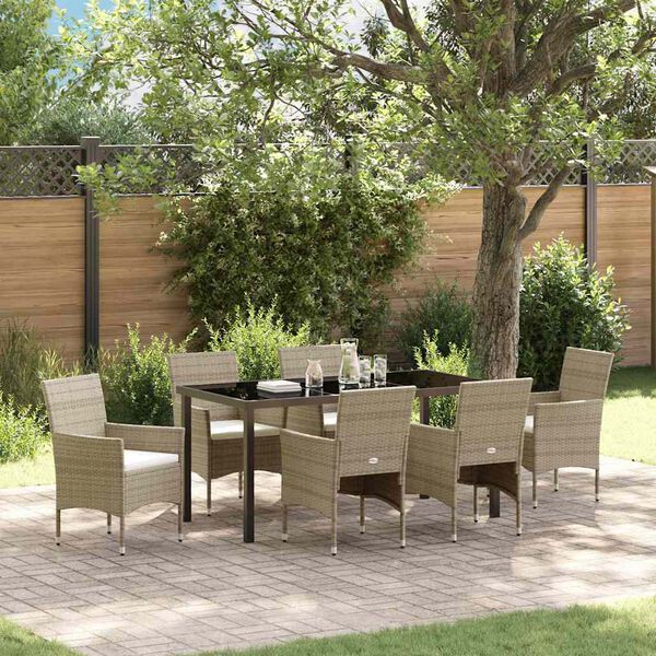 vidaXL Set da Pranzo per Giardino con cuscino 7 pcs Beige polyrattan