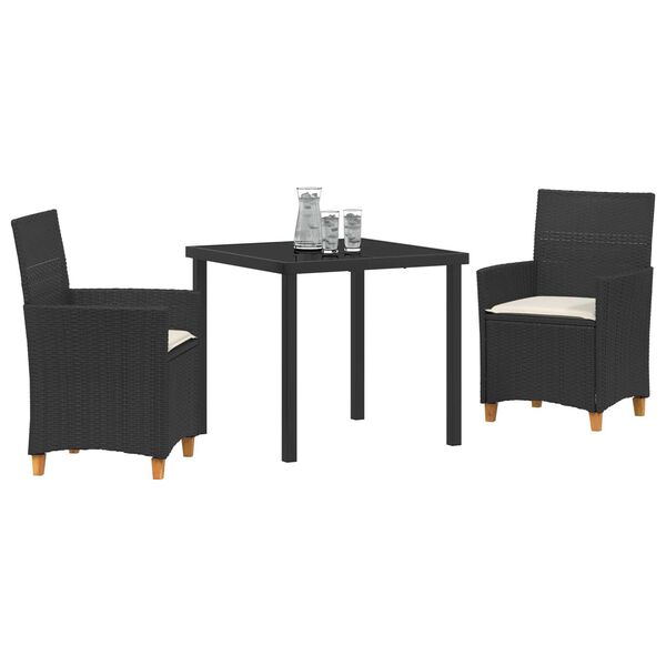 vidaXL Set da Pranzo per Giardino 3 pcs Nero polyrattan