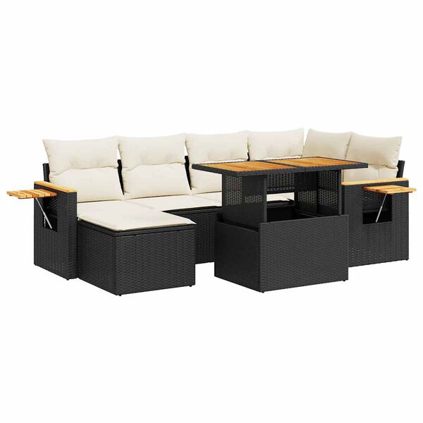 vidaXL Set Divani da Giardino con Cuscini 7pz Nero Polyrattan Acacia