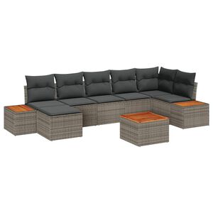vidaXL Set Divano da Giardino 8 pz 7-Numero di posti Grigio Polyrattan