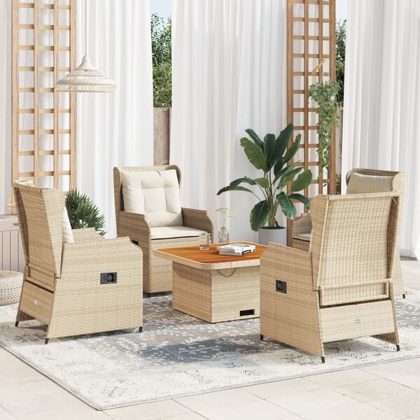 vidaXL Set Divani da Giardino 5 pz con Cuscini in Polyrattan Beige