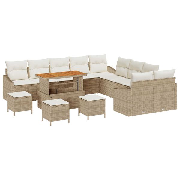 vidaXL Set Divano da Giardino con cuscino 13 pcs Beige Poly Rattan