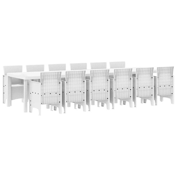 vidaXL Set da Pranzo per Giardino 13 pcs Bianco Rattan Polt