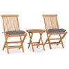 vidaXL Set da Pranzo Giardino Pieghevole 3 pz Cuscino Massello di Teak