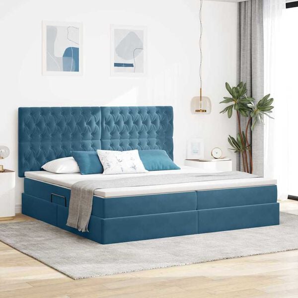 vidaXL Letto con contenitore e materasso Blu Scuro 200 x 200 cm