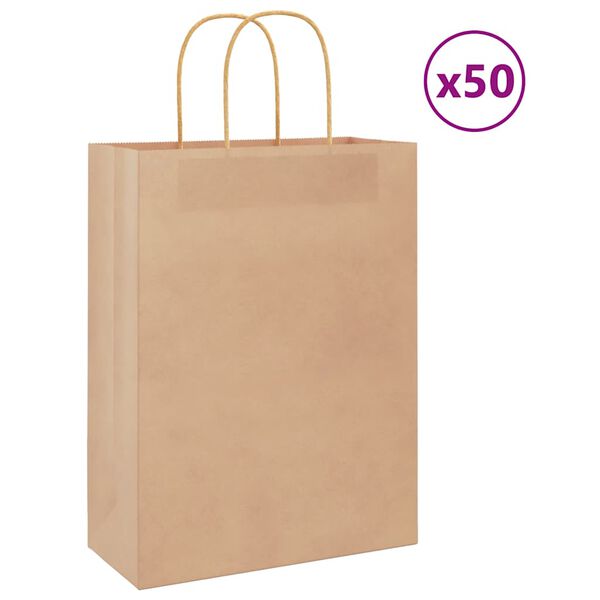vidaXL Sacchetti di Carta 50 pz con Manici Marrone 26x12x35 cm