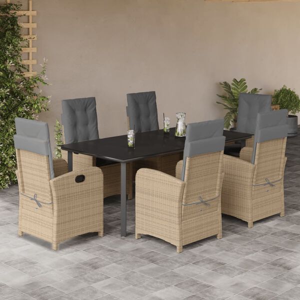 vidaXL Set Pranzo da Giardino 7 pz con Cuscini Beige Misto Polyrattan