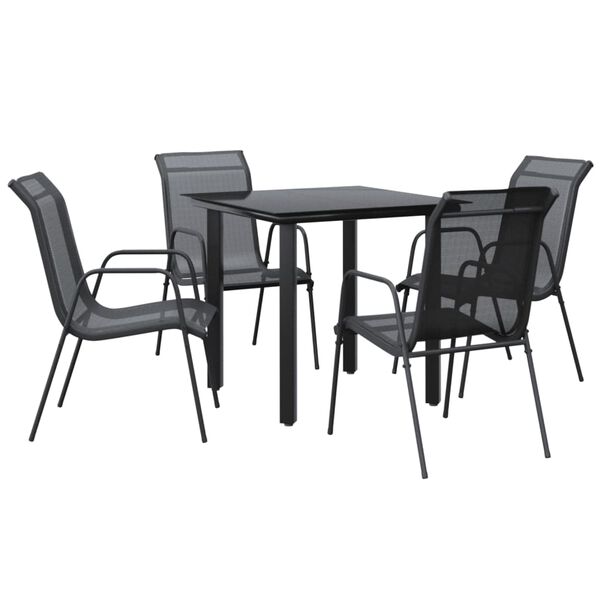 vidaXL Set da Pranzo da Giardino 5 pz Nero in Acciaio e Textilene