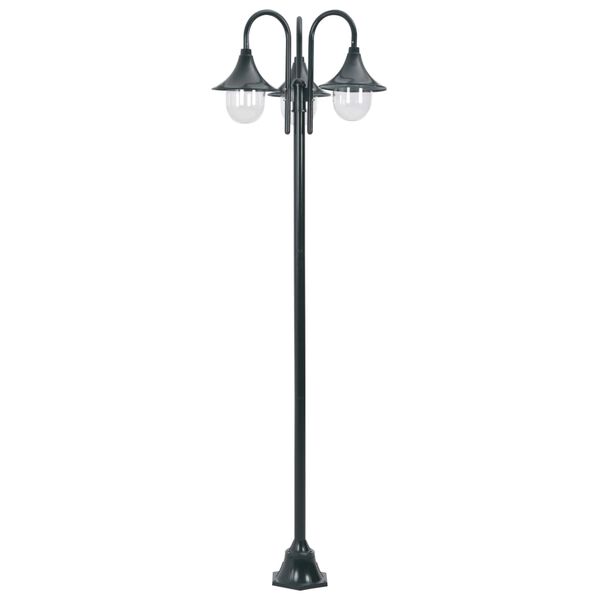 vidaXL Lampione da Giardino E27 220 cm Alluminio 3 Lampade Verde Scuro