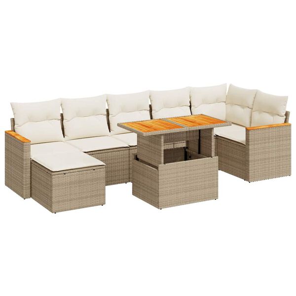 vidaXL Set Divano da Giardino 8 pz con Cuscini Beige Polyrattan Acacia