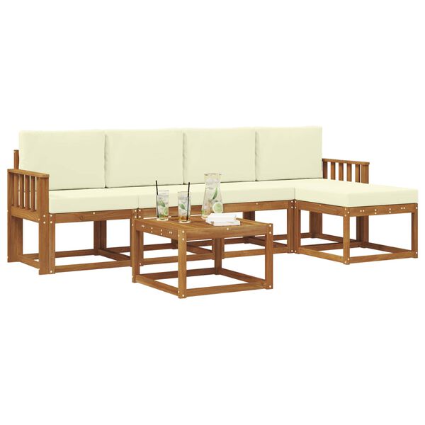 vidaXL Set di divani da esterno con cuscino 6 pcs Naturale e Crema