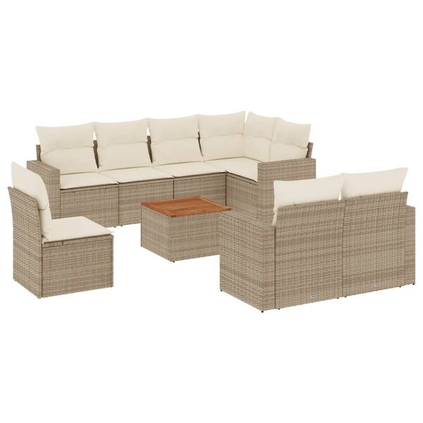 vidaXL Set Divano da Giardino 9 pz con Cuscini Beige in Polyrattan