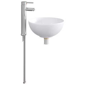 vidaXL Lavabo con rubinetto e scarico Cromato 32 x 32 x 13 cm Ceramica