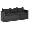 vidaXL Divano da Giardino a 3 Posti con Cuscini Nero in Polyrattan