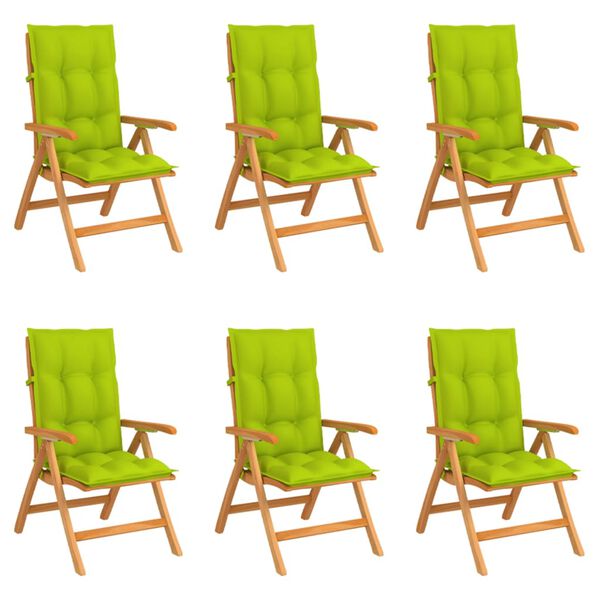 vidaXL Sedie Reclinabili da Giardino con Cuscini 6 pz Massello di Teak