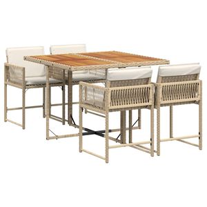 vidaXL Set da Pranzo da Giardino 5 pz con Cuscini Beige in Polyrattan