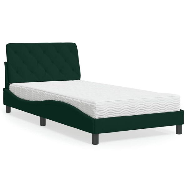 vidaXL Letto con Materasso Verde Scuro 100x200 cm in Velluto