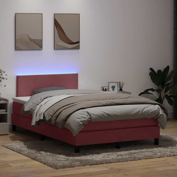 vidaXL Letto a Molle con Materasso e LED Rosa 120x220 cm in Velluto