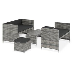 vidaXL Set Divani da Giardino 5 pz con Cuscini in Polyrattan Grigio