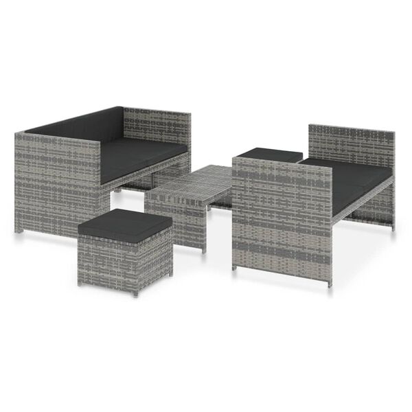 vidaXL Set Divani da Giardino 5 pz con Cuscini in Polyrattan Grigio