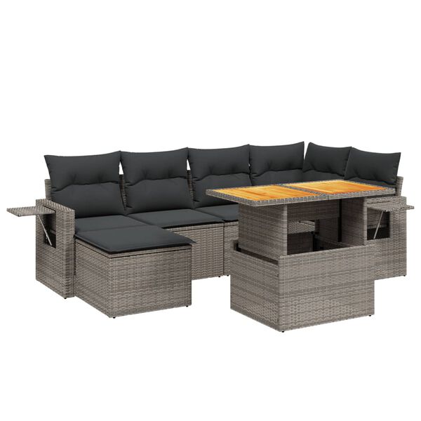 vidaXL Set Divani da Giardino 7 pz con Cuscini Grigio in Polyrattan