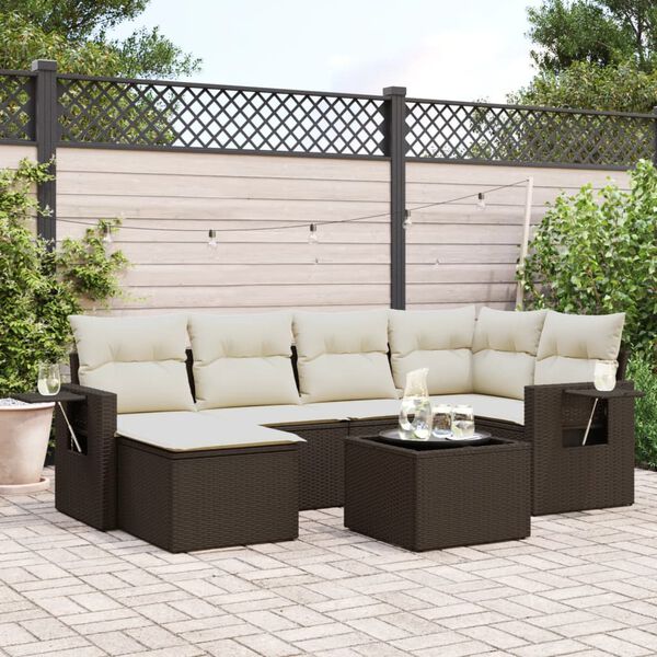 vidaXL Set Divani da Giardino 7 pz con Cuscini Marrone in Polyrattan