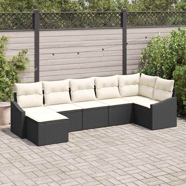 vidaXL Set di divani con cuscino 7 pcs Nero polyrattan