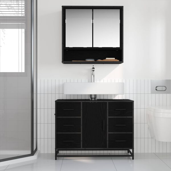 vidaXL Set di mobili per il bagno 2 pcs Rovere Nero Legno multistrato