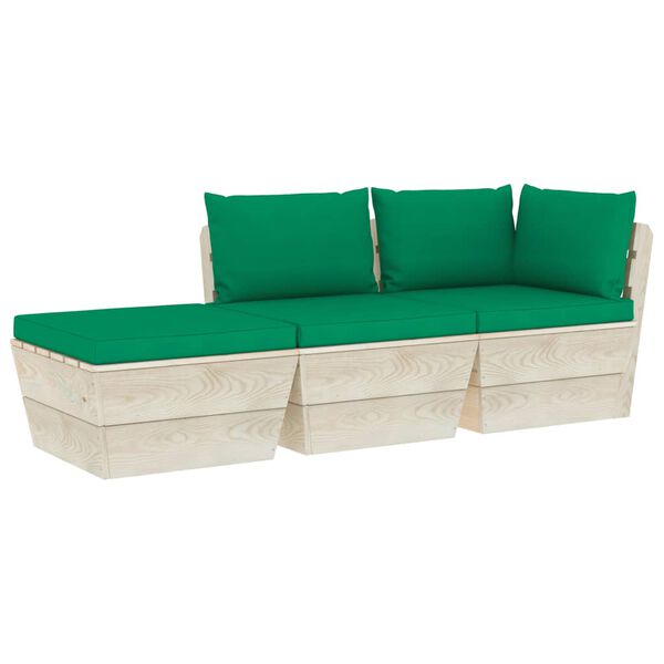 vidaXL Set Divani da Giardino su Pallet 3 pz con Cuscini Legno Abete
