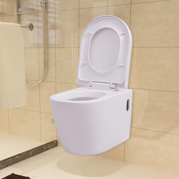 vidaXL WC a Muro con Sciacquone Nascosto in Ceramica Bianco
