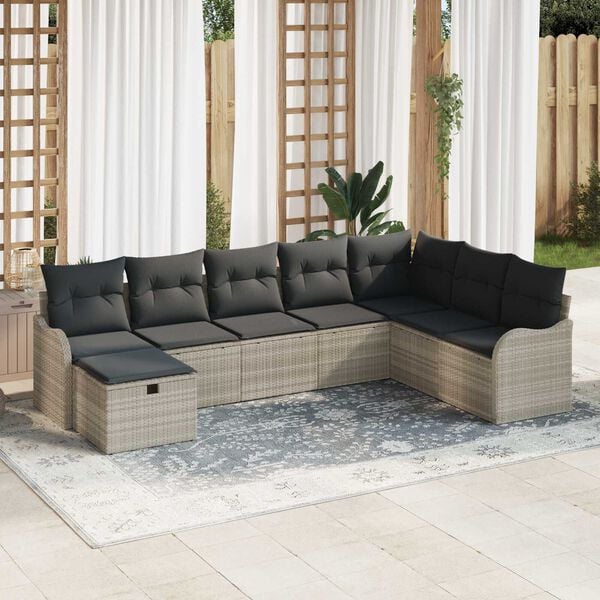 vidaXL Set Divano da Giardino 8 pcs Grigio chiaro Poly Rattan